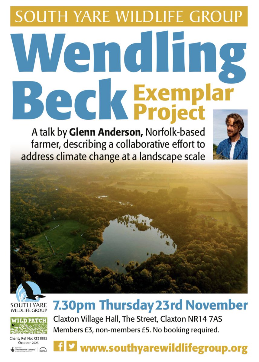 BAConservation's tweet photo. Wendling Beck Exemplar Project - a talk by Glenn Anderson, hosted by the South Yare Wildlife Group

Thursday 25 November, 7.30pm
Claxton Village Hall https://t.co/GUzhtszVmU