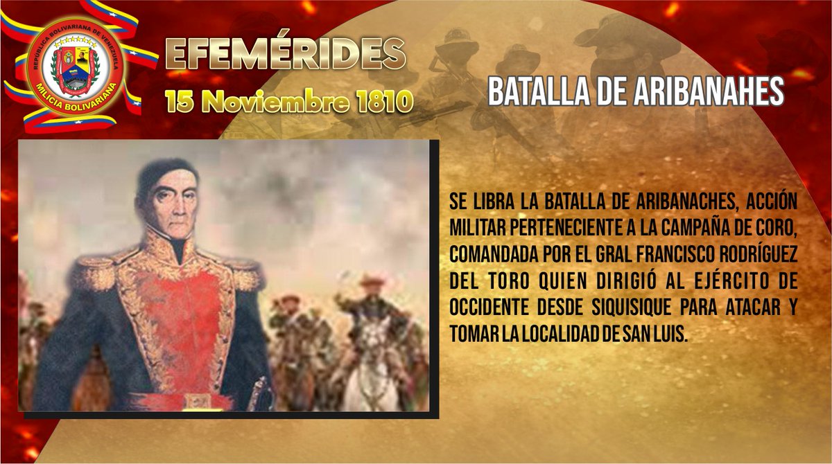 Milicia_ve's tweet photo. #15Nov La Batalla de Aribanaches, se considera el primer combate de América en el ciclo de la Independencia. También se ha dicho: ¡Fue en el sitio de Aribanaches donde se vertió por la vez primera la sangre venezolana!. https://t.co/ZIm9yfmxYI