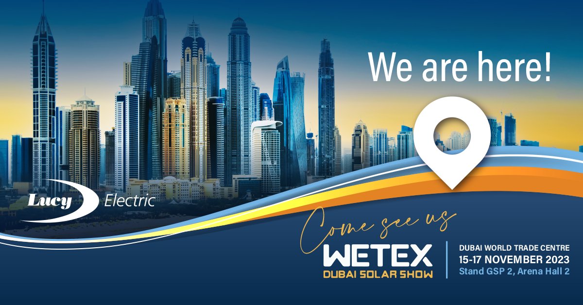 Lucyelectric's tweet photo. Lucy Electric is at #WETEX2023 

Our intelligent sustainable solutions are helping customers reduce our carbon emissions and meet Net Zero targets. 

You can find us at GSP 2, Arena Hall 2, so come along and say hello! 

#energy #Sustainability #drivingtechnologyforward https://t.co/YQ7zwGLgkq