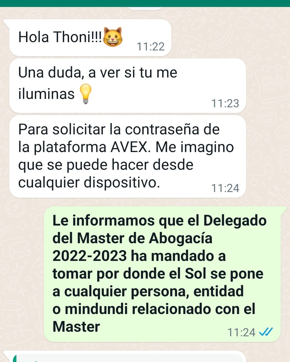Thonycerda's tweet photo. Una manera "Sutil" de dejar de ser Delegado del Master de Abogacía #MasterAbogacia #QuePaciencia #Icaib #NuncaMas #paciencia #ALaMierda https://t.co/gB3GdkjqnJ