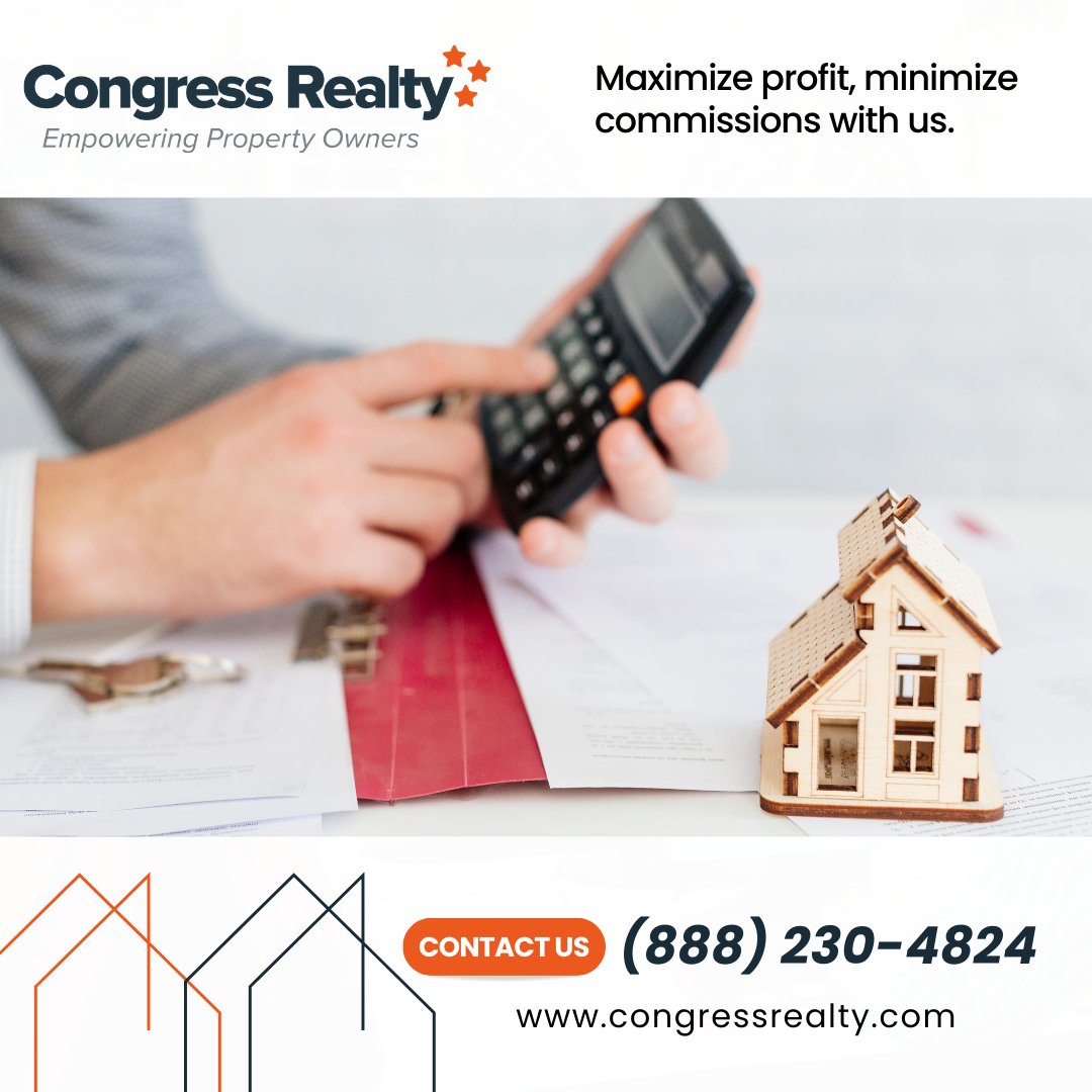 Congress_Realty's tweet image. Are you selling without hefty commissions? Calculate your savings at (888) 230-4834. #MaximizeProfit #CalculateSavings #CongressRealty