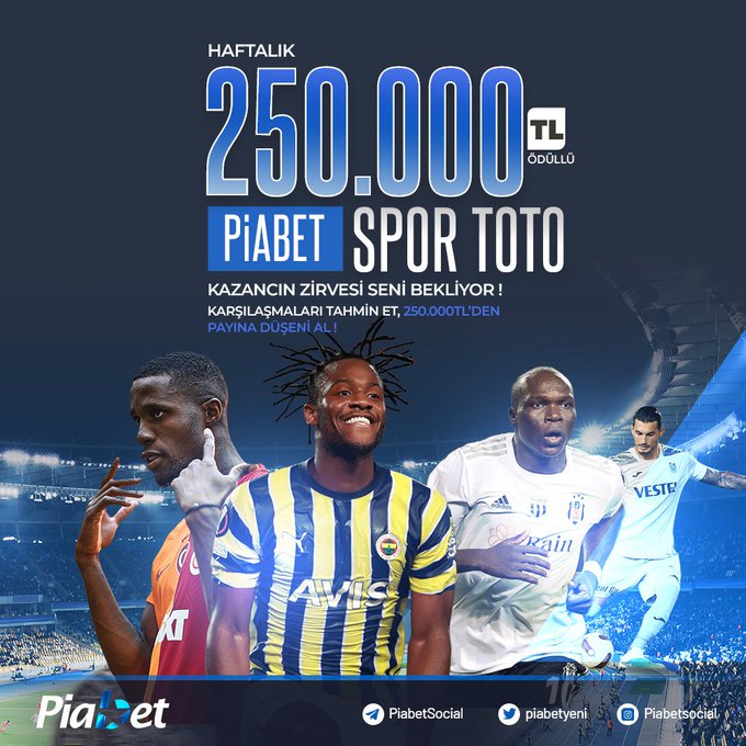 🏆Her Hafta Kazandıran #Piabet SporToto Spor tahmin yarışması sizlerle!!🤩

👉 rebrand.ly/PiabetToto adresinden tahminini yap ⚡️

💰250.000 TL ödülde