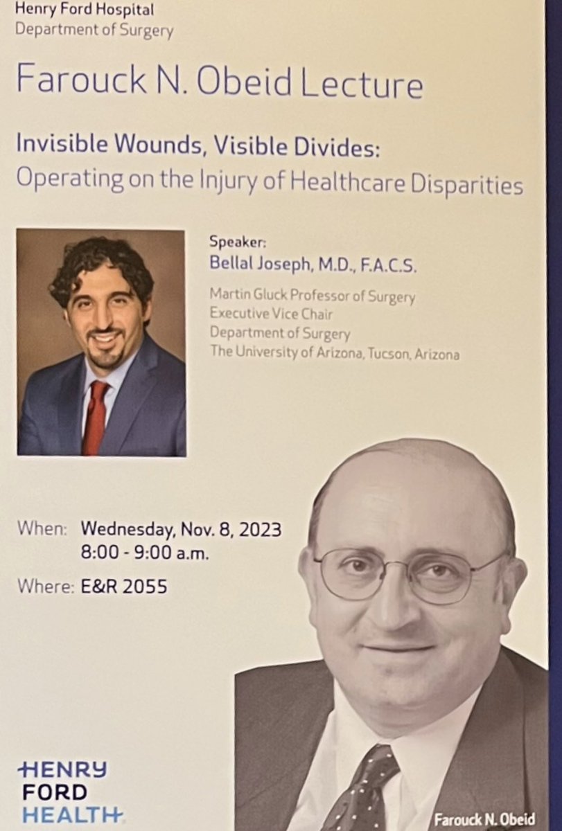 obeid__nadia's tweet photo. Incredibly honored to have had a superstar - and wonderful long-time mentor, colleague, &amp; good friend - give this year’s @HfhSurgery Obeid Memorial Grand Rounds… a powerful &amp; thought-provoking talk on a very important topic. And what a great reunion! Welcome home, @topknife ! https://t.co/YXla3Ao2qr