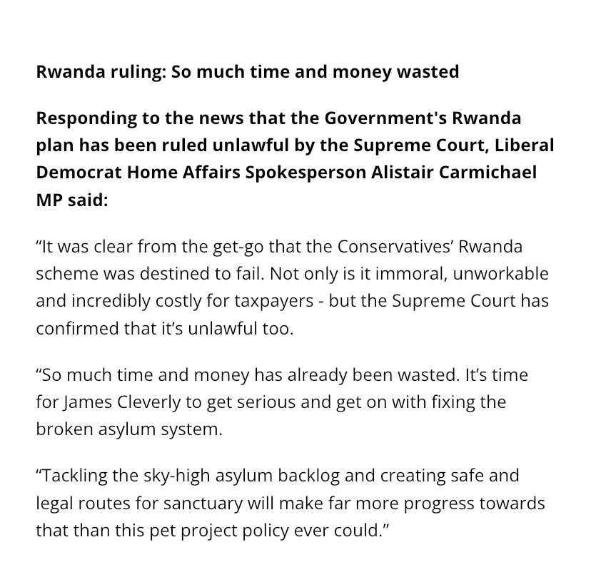 “Not only is it immoral, unworkable and incredibly costly for taxpayers - but the Supreme Court has confirmed that it’s unlawful too.” <a href="/amcarmichaelMP/">Alistair Carmichael MP</a>