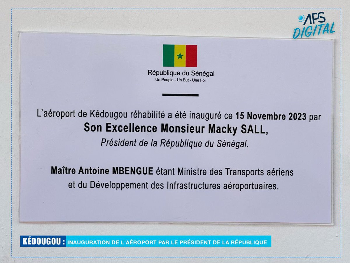 APS_Senegal's tweet image. Kédougou: inauguration de l'aéroport par le Président de la République

Plus d’informations sur aps.sn

#APS #ACTUALITÉ #conseilprésidentiel #kedougou #inauguration #aeroport