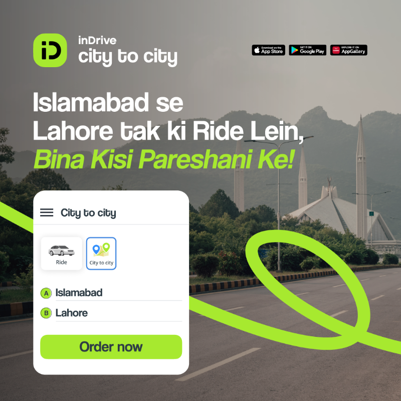 inDrive's tweet photo. City-to-City ride book karne keliye ride ki tafsilat aur kraya bata kar driver select karen