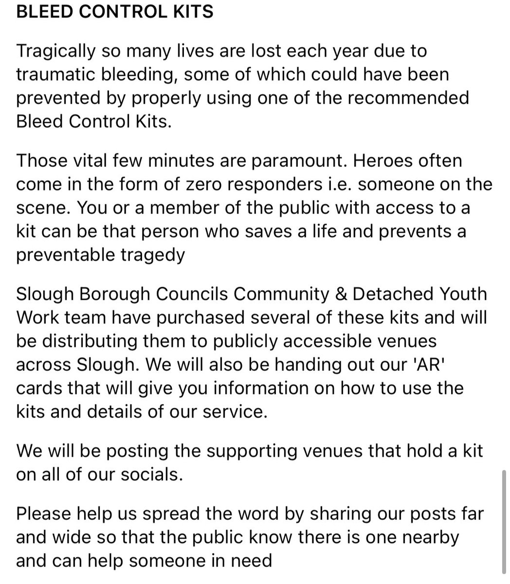Community and Detached Youth Team (@sloughforall) on Twitter photo BLEED CONTROL KITS.
Please read ππΌ
With thanks from the Community and Detached Youth Work Team π
<a href="/Tonyraw26/">Tony Rawlings</a> BLEED CONTROL KITS.
Please read ππΌ
With thanks from the Community and Detached Youth Work Team π
<a href="/Tonyraw26/">Tony Rawlings</a>