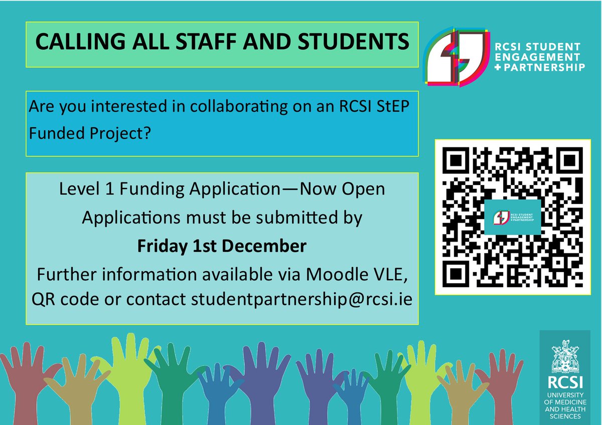 The call for <a href="/RCSI_Educate/">RCSI Educate</a> <a href="/RCSI_StEP/">RCSI Student Partnership</a> project applications is now open. A wonderful opportunity for staff &amp; students to collaborate on funded projects. Check out details below &amp; also in the recently launched <a href="/RCSI_StEP/">RCSI Student Partnership</a> Agreement!! rcsi.com/dublin/student…