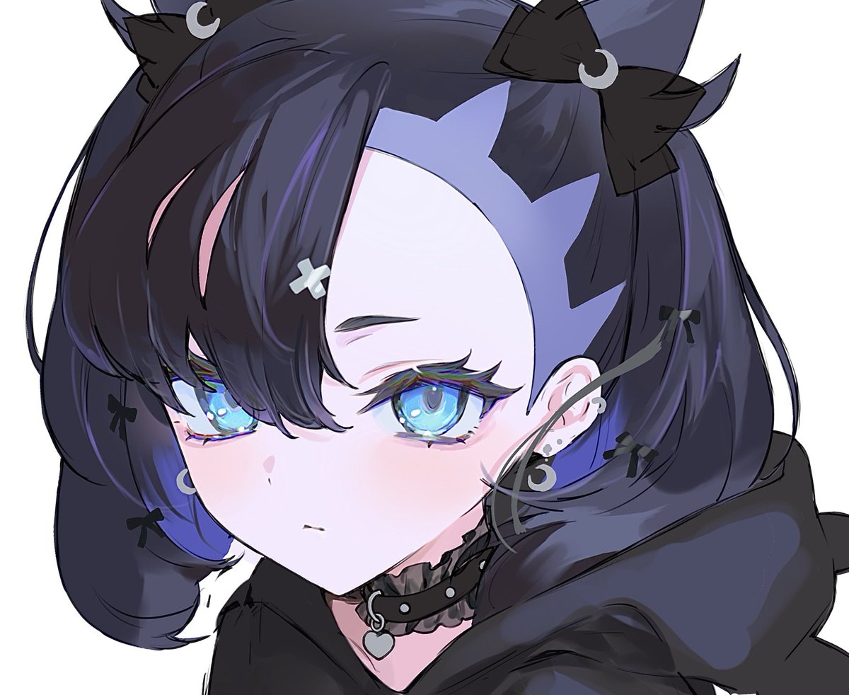 marnie (pokemon) 1girl solo earrings jewelry hood black hair eyelashes  illustration images