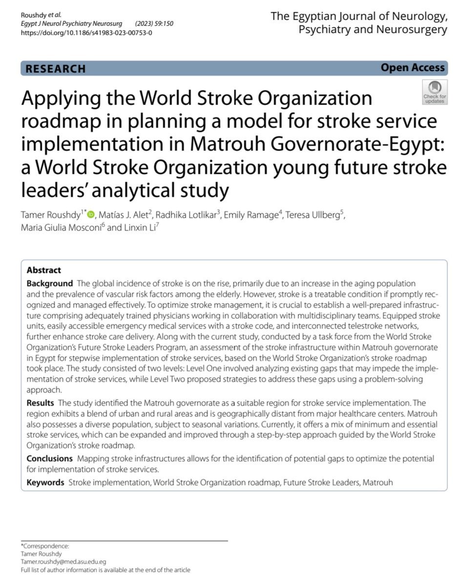I am thrilled to present this article, which is a result of combined work with colleagues in the project "five yrs stroke implementation plan" that was presented in Mannheim face to face meeting-cohort 2 of the WSO Future leaders program. 
<a href="/WorldStrokeOrg/">World Stroke Org</a> 
#futurestrokeleaders