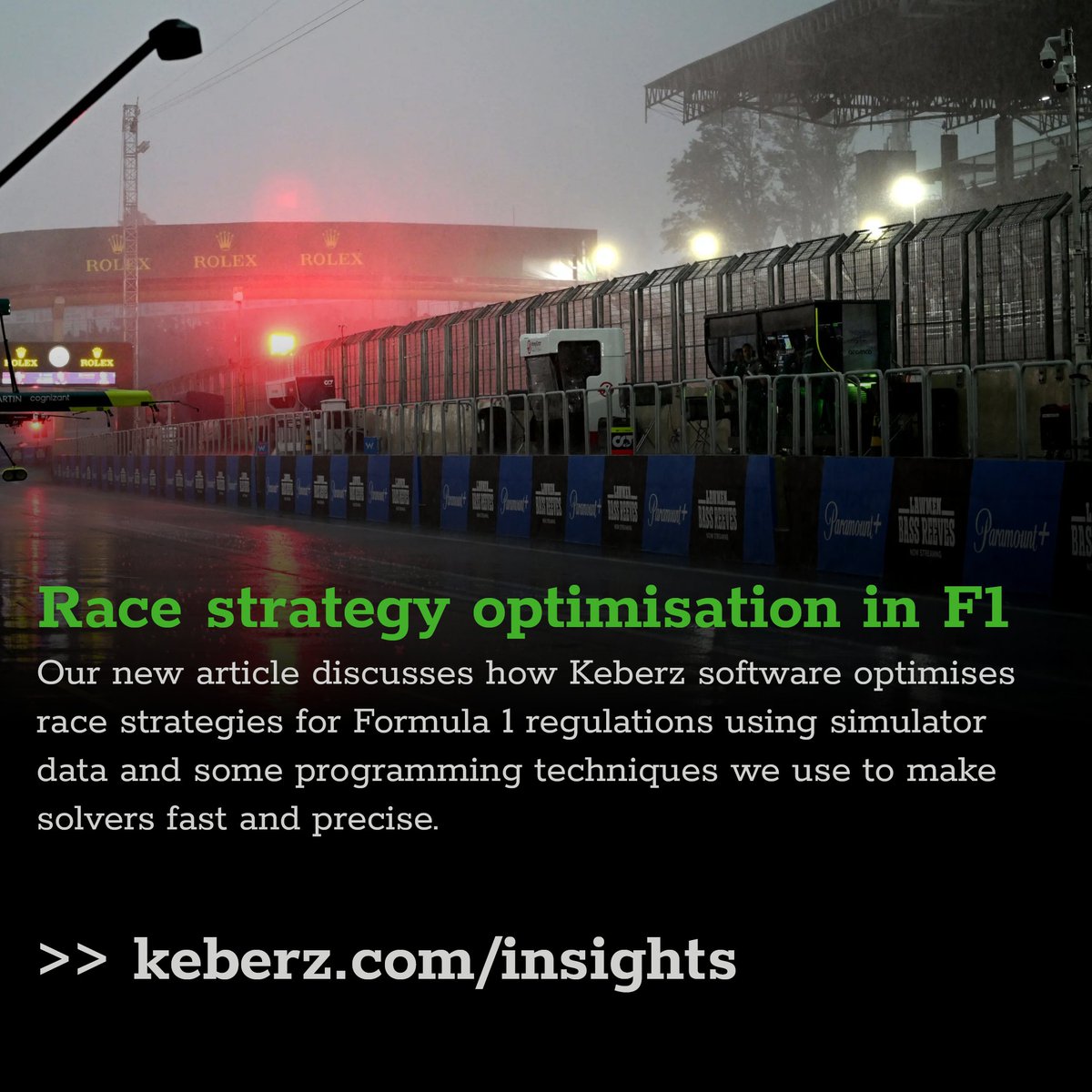 KeberzEngineers's tweet photo. Our new article discusses how Keberz software optimises race strategies for #Formula1 regulations using simulator data and some programming techniques we use to make solvers fast and precise.

Read it here: https://t.co/rquv5smdA4 https://t.co/frPWCr71hx