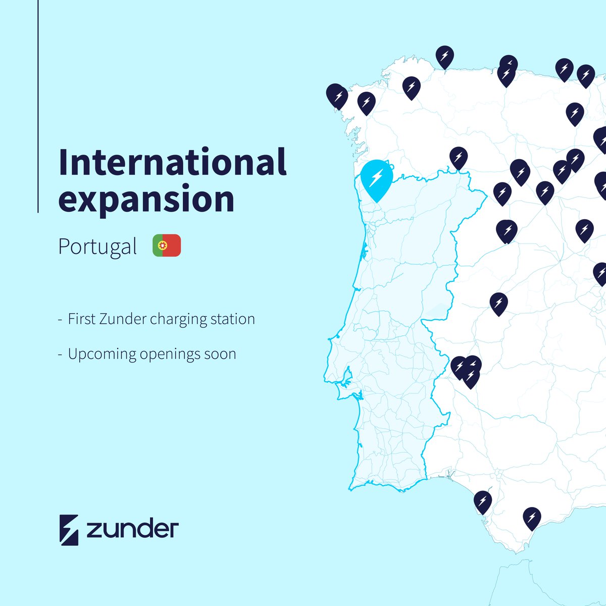 🇵🇹#InternationalExpansion | The first @zunder_es  charging station in Portugal is now operational.

📍This new Charging Station is available through Mobi.e and will soon be accessible through the Zunder app.