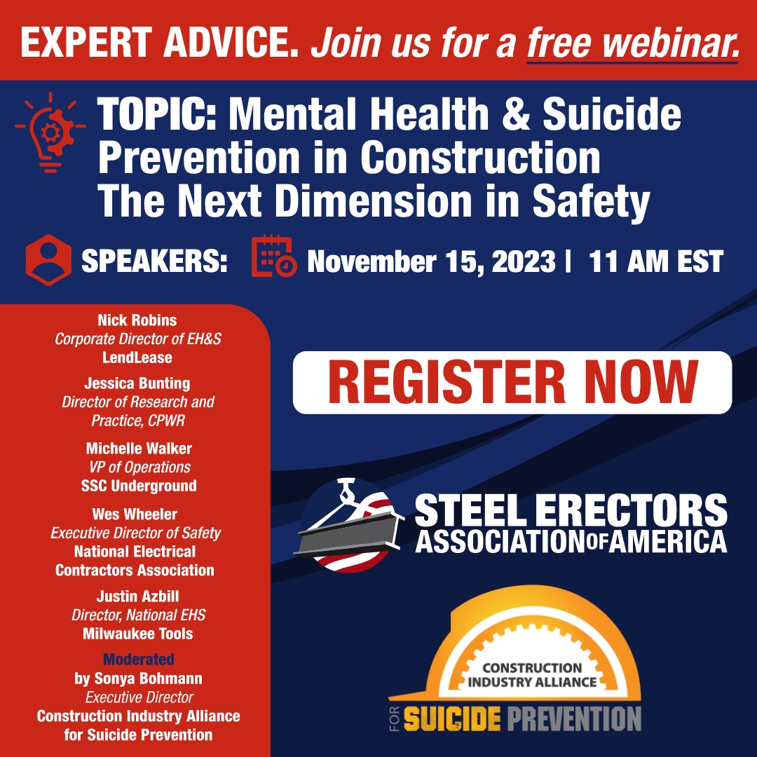 SEAA1972's tweet photo. It's not too late to join us for today's webinar on Mental Health and Suicide Prevention in Construction!  It'll start at 11 AM EST.  Register now: https://t.co/9mwwE99Wx7 https://t.co/T3m1S3NdGg