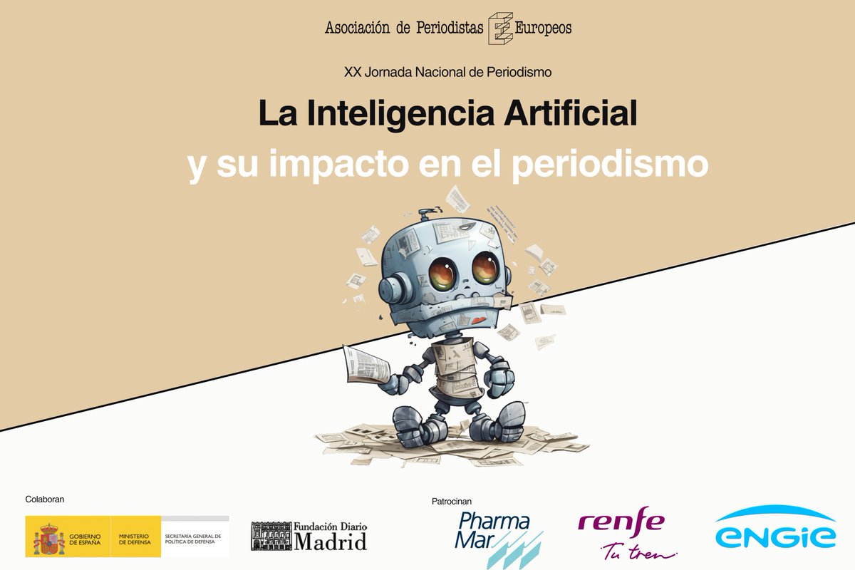 Asociación de Periodistas Europeos (@apeuropeos) on Twitter photo El 20 de Noviembre celebramos en Larra,espacio de periodismo (c/ Larra,14) la 20 edición de la Jornada Nacional de Periodismo, en colaboración con Ministerio de Defensa (<a href="/Defensagob/">Ministerio Defensa</a>), <a href="/F_DiarioMADRID/">Fundación Diario MADRID</a>, y el patrocinio de Pharma Mar (<a href="/PhrmMar/">PharmaMar</a>), Renfe (<a href="/Renfe/">Renfe</a>) y Engie (<a href="/ENGIEgroup/">ENGIE</a>) El 20 de Noviembre celebramos en Larra,espacio de periodismo (c/ Larra,14) la 20 edición de la Jornada Nacional de Periodismo, en colaboración con Ministerio de Defensa (<a href="/Defensagob/">Ministerio Defensa</a>), <a href="/F_DiarioMADRID/">Fundación Diario MADRID</a>, y el patrocinio de Pharma Mar (<a href="/PhrmMar/">PharmaMar</a>), Renfe (<a href="/Renfe/">Renfe</a>) y Engie (<a href="/ENGIEgroup/">ENGIE</a>)