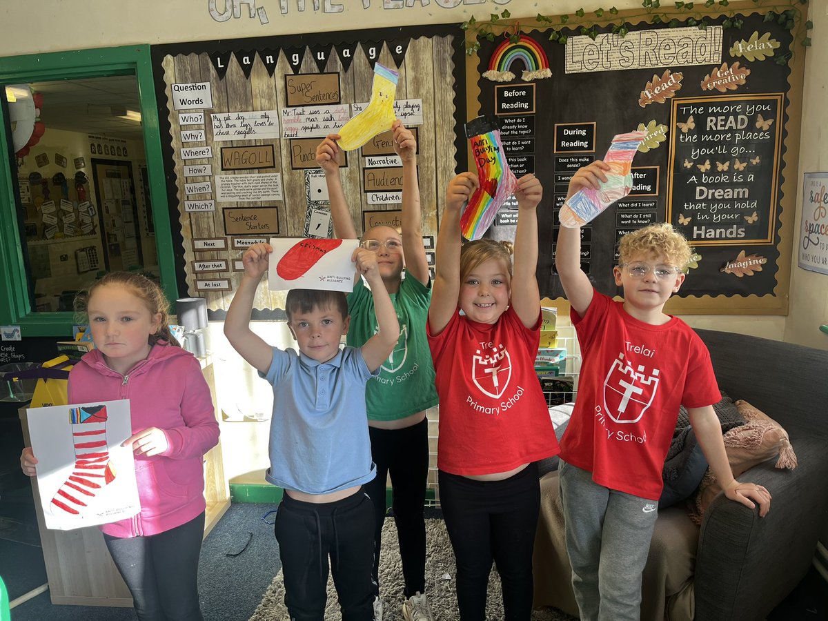 SchoolTrelai's tweet photo. Dosbarth Willow enjoyed #bbcteachlivelesson on Anti-Bullying this morning and designed their own odd socks 𧦠https://t.co/TeLgvW7tPL