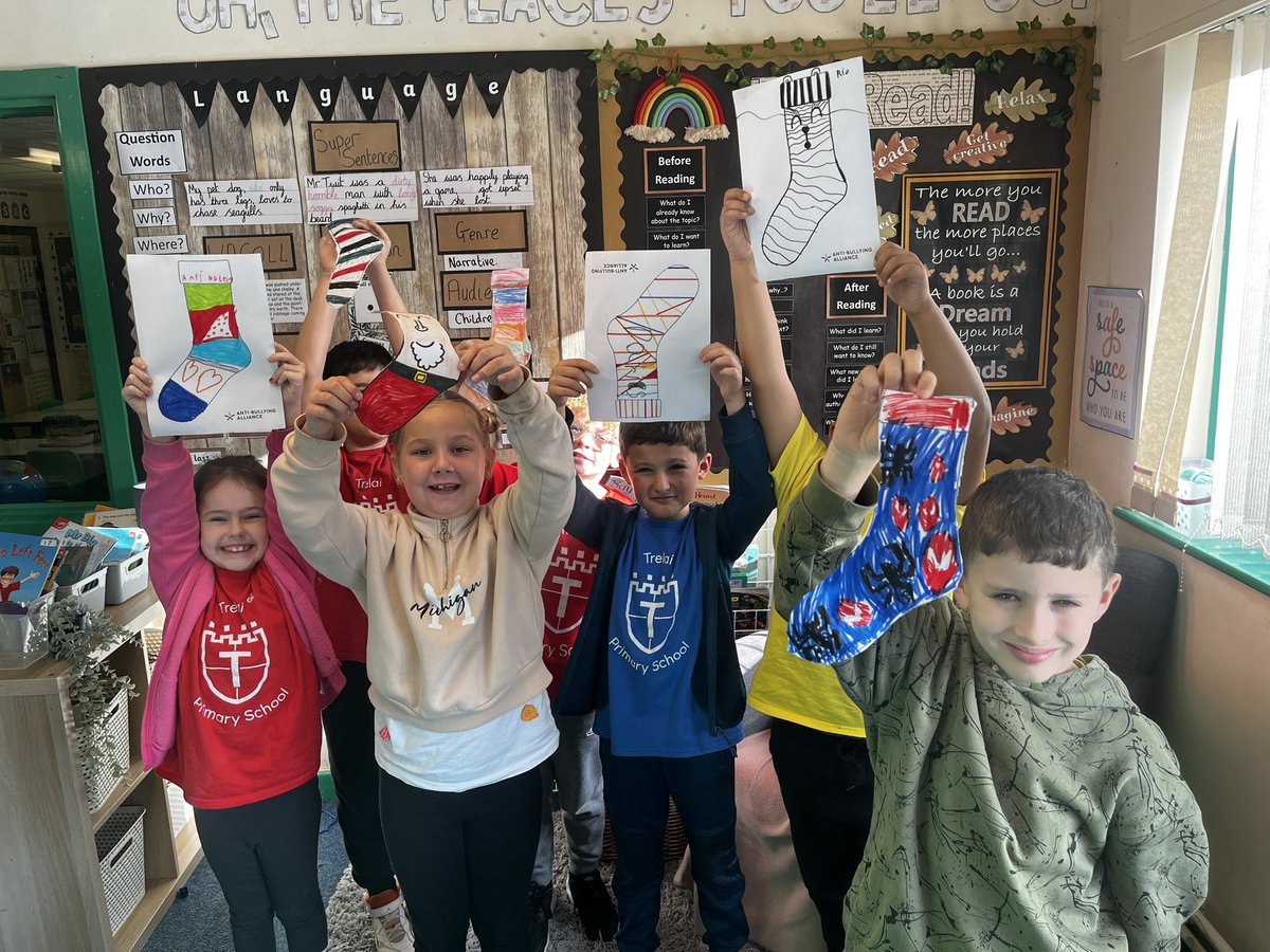 SchoolTrelai's tweet photo. Dosbarth Willow enjoyed #bbcteachlivelesson on Anti-Bullying this morning and designed their own odd socks 𧦠https://t.co/TeLgvW7tPL