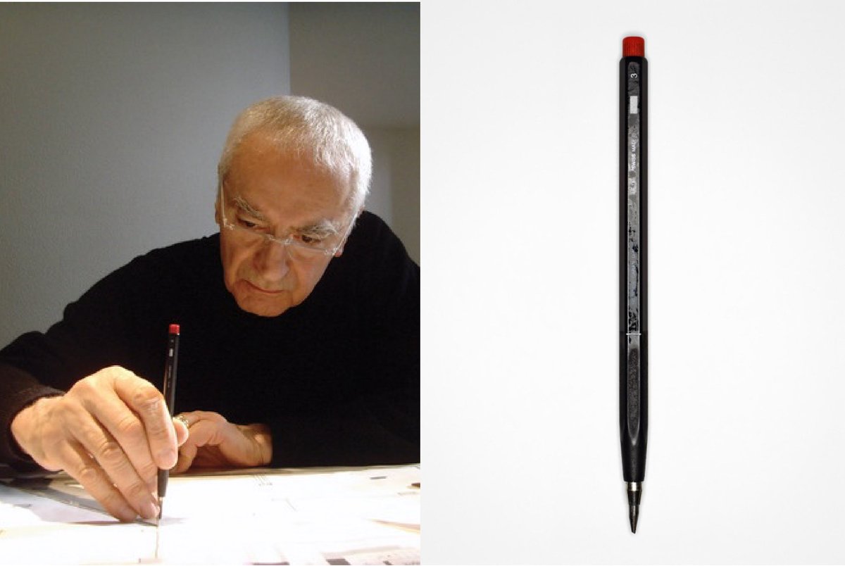 Massimo Vignelli’s Caran D’Ache Fixpencil. He used it for 50 years. Photo by DesignObserver. Pencil Photo by Henry Leutwyler. Buy one now. You can’t go wrong. Remove the clip. But don’t forget the 3mm 6H mines for a variable dark stroke. -> See drawings in the comments.
