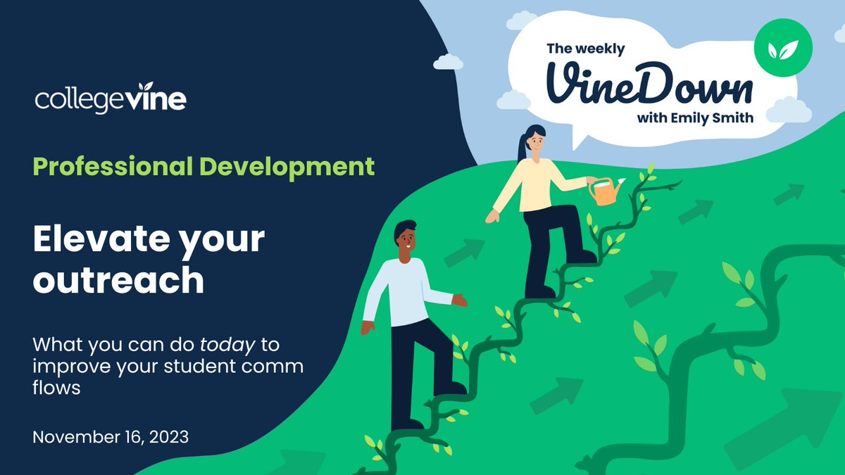 collegevine's tweet photo. We're going to bring one of the top comm flow pros to the Weekly VineDown tomorrow.  Come hang out with us on LinkedIn Live at 4 pm on Thursday, November 16th!  Save your seat at the link below 👇
#Admissions #CommFlow #HigherEducation  
https://t.co/4NMRktTBJr https://t.co/OE5hkTLJCX