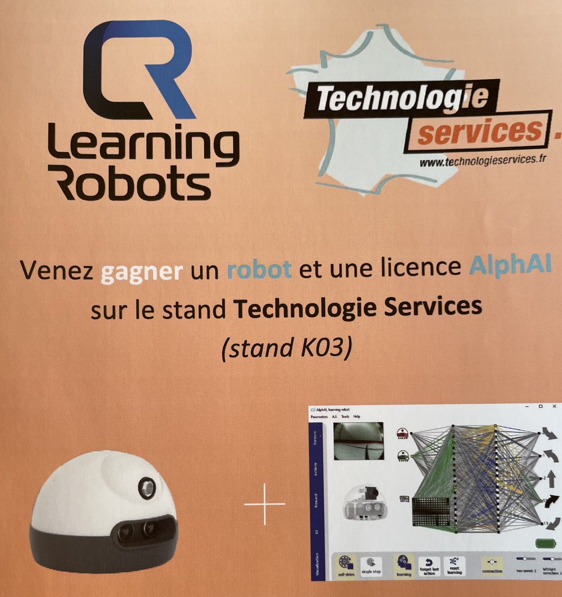 Venez gagner un robot et une licence AlphAI en venant nous voir sur le stand Technologie Services (K03) à ⁦<a href="/educatechexpo/">Educatech Expo</a>⁩ ! ⁦<a href="/TechnologieSer1/">Technologie Services</a>⁩ ⁦<a href="/thomasdeneux/">Thomas Deneux</a>⁩ ⁦<a href="/AxelHaentjens/">Axel Haentjens</a>⁩