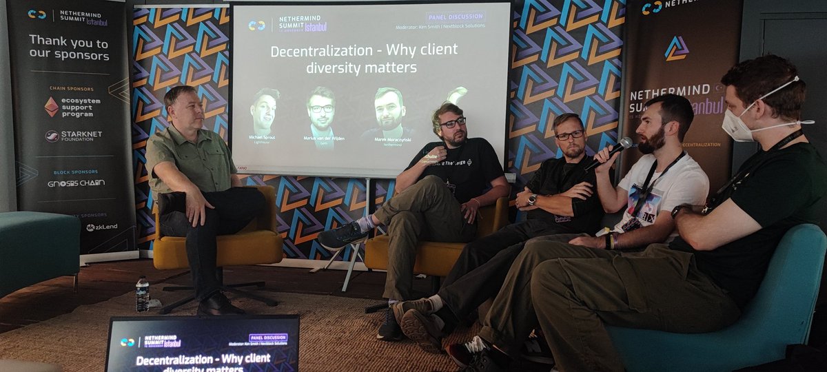 RockMan71eth's tweet photo. Amazing panel on the importance of client diversity. My favorite panel so far!!
#nethermindsummit #Devconnect https://t.co/B85WLUe4po