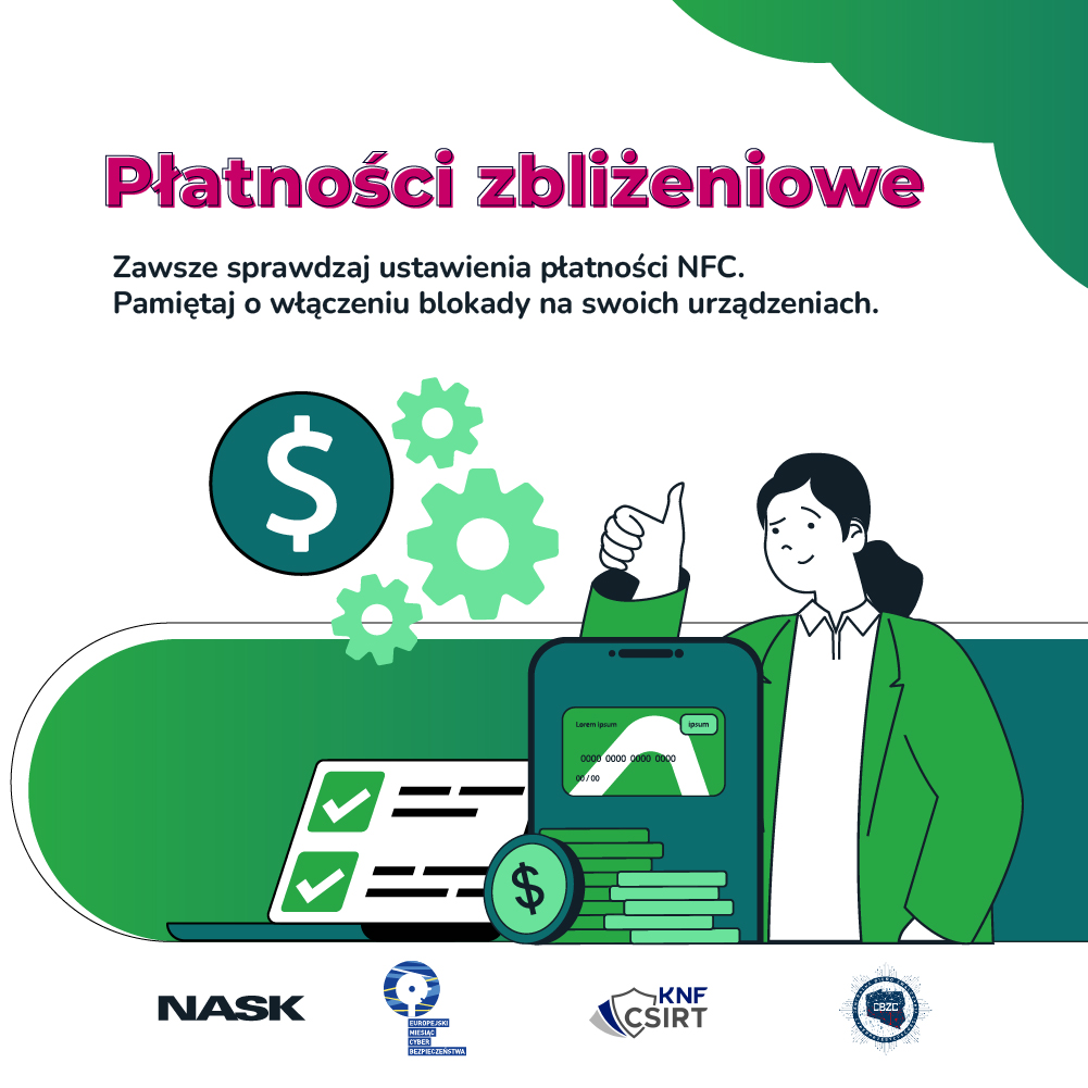PolicjaCBZC's tweet photo. 💡W jaki sposób bezpiecznie korzystać z technologii NFC❓
O tym dowiesz się z naszego artykułu i infografiki przygotowanej we współpracy z @EcsmPolska i @CSIRT_KNF 🤝
Link: https://t.co/juurmue3xq
#ECSM #PomyslZanimKlikniesz #ThinkBe4UClick #NASK https://t.co/VzjvsvY1X0