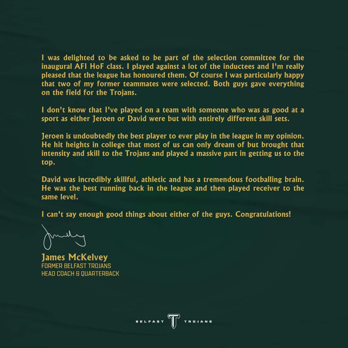 BelfastTrojans's tweet photo. We are incredibly proud to announce that two Trojans have been inducted into the AFI Hall of Fame as part of the Inaugural Class of 2023! 🏅

#AFIHOF
#HallofFame
#belfasttrojans 
#AmericanFootball https://t.co/DHCsWx88D5