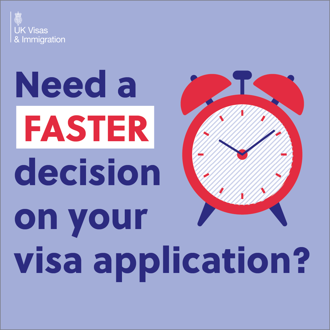 UKVIgovuk's tweet photo. Need a decision in a hurry? You may be able to get a faster decision on your visa or settlement application made outside the UK. To check if this is available to you visit: https://t.co/6x6g2MXgTN
#UKPriorityVisa https://t.co/OCCoDP6op8