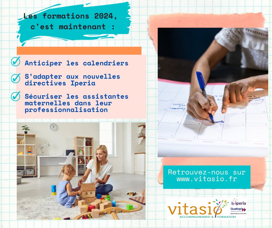 VitasioFormatio's tweet photo. [Les formations 2024, c'est maintenant !] Vous êtes un RPE ou un groupement d'assistantes maternelles ? Vous bénéficiez de 58 heures de formation, dès le 1er janvier 2024. Contactez-nous afin de réserver vos dates et de prétendre à vos droits : https://t.co/KtoZZxRTNY https://t.co/f8kznQJ9P4