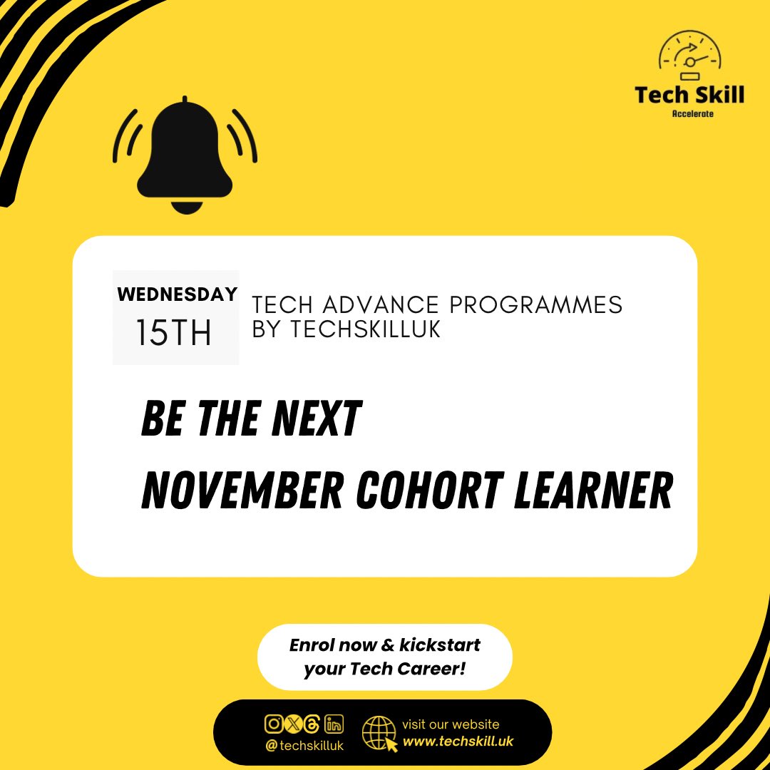 TechSkillUk's tweet photo. Be intentional about your Career 🤗
TechskillUK’s got you! 

It's a good day to Enrol into Techskill's NovemberCohort!
Use the link https://t.co/gCotbvFs9E to get started or simply Send us a DM!

#NovemberCohort #tech #techbro #techstartup #techskills https://t.co/FR0lPItOGP
