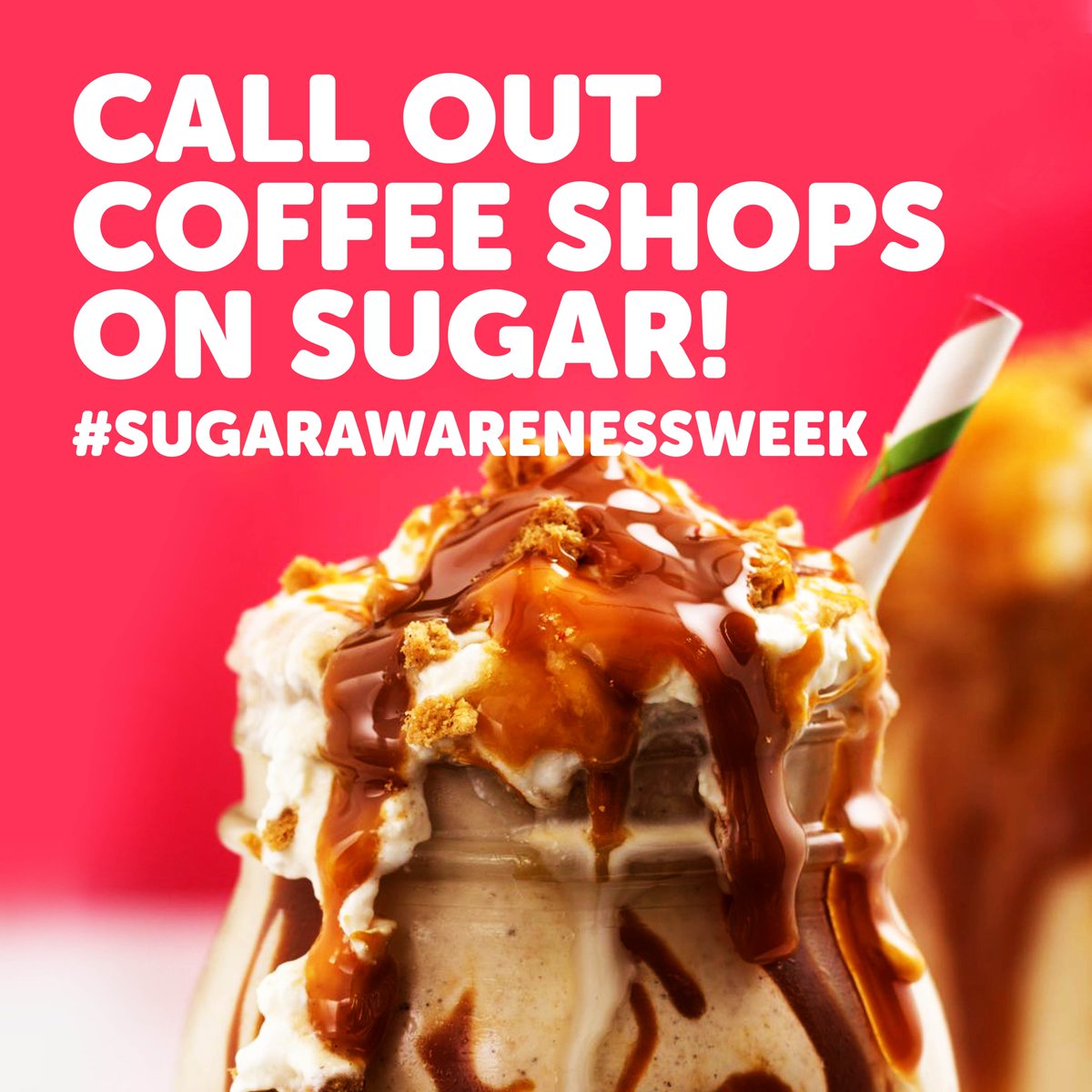 Over 1/3 of drinks and sweets sold in major high street coffee shops exceed an adult's maximum daily limit of sugar! Help @actiononsugar campaign for new industry taxes to come into force during #SugarAwarenessWeek by joining the conversation and using the hashtag.