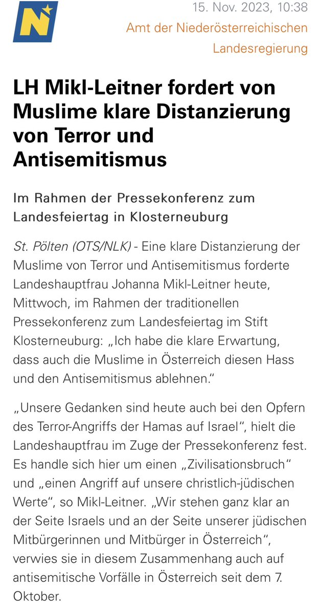Diese gegen Muslime gerichtete Spaltungsrhetorik von Mikl-Leitner ist so fürchterlich, dass mir für einen Moment die Worte fehlen. Ein schrecklicher Tiefpunkt in der politischen Kultur unseres Landes. Ein schrecklicher Tiefpunkt der ÖVP.