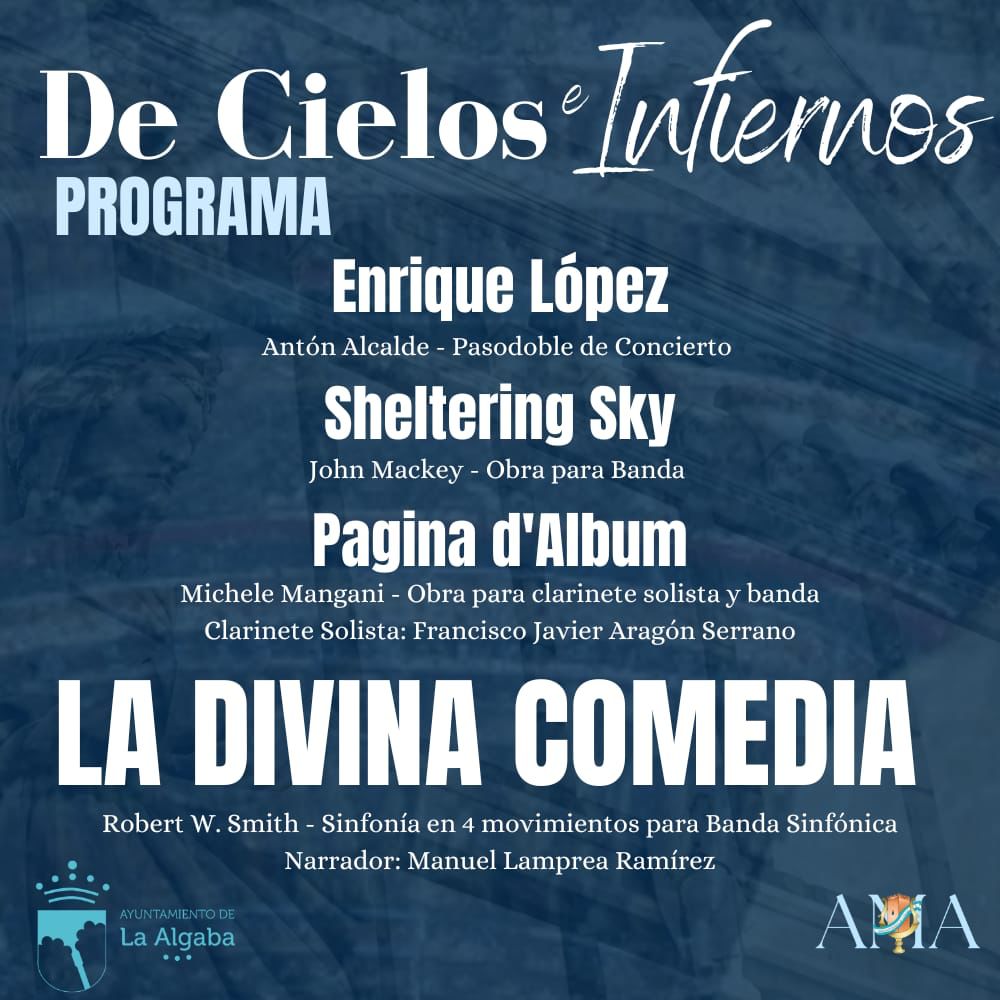 Ayto_algaba's tweet photo. 🔹 Este domingo comenzamos la Semana de la Música 
disfrutando de 'De cielos a infiernos' con @amalgaba

➡️ Domingo 19 de noviembre
🕧12,30 horas
📌Centro Cultural Pintor Fausto Velázquez https://t.co/fP7RyNvHUU