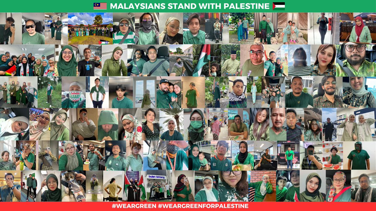 Malaysians stand with Palestine!
#WearGreen
#WearGreenForPalestine
#FreePalestine 🇵🇸🍉💚