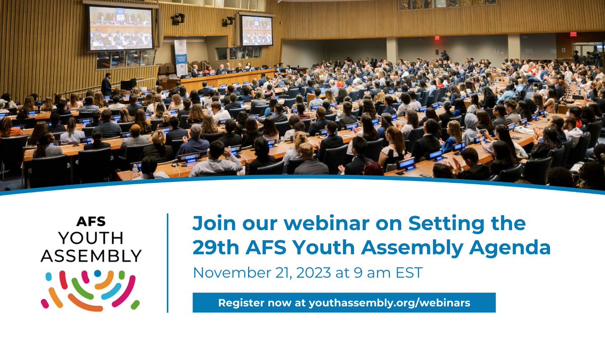 Join our upcoming webinar with the Youth Assembly Advisory Council to learn what’s next and how the 29th Session of the AFS Youth Assembly will address the theme “Forge Our Shared Future.” 📆 November 21, 2023 at 9 am EST 🔗 Register now: youthassembly.org/2023/11/09/web… #YA29 #youth