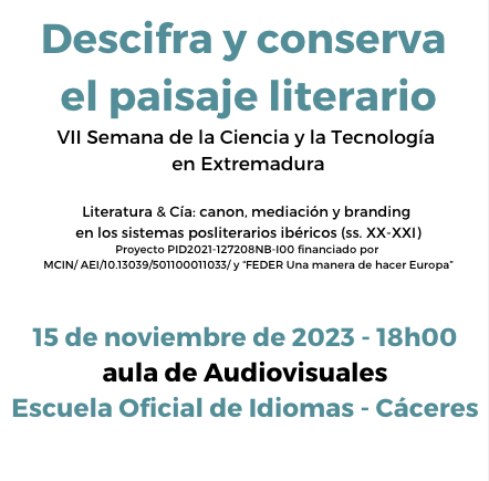 post_literature's tweet photo. Esta tarde, la última charla de #CALIBRAM en la #SCTextremadura2023. E. Santos Unamuno y A. B. García Benito hablarán sobre los modos para "Descifrar y conservar el paisaje literario" en la EOI de Cáceres. A las 18h00, en el aula de Audiovisuales. Os esperamos! #postliterature https://t.co/CyHn9cDevP