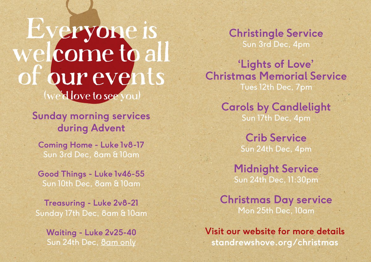 Everyone's welcome to come and celebrate Christmas 2023 at St. Andrew's!

Full details - standrewshove.org/christmas