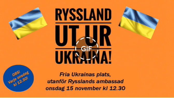 Idag håller vi vår 74:e manifestation på Fria Ukrainas plats utanför ryska ambassaden. Nära 500 personer från politik, kultur och övrigt civilsamhälle har talat där. Alla tal direktsänds in i vår Facebookgrupp som nu har över 13 000 medlemmar. 
Vi kör till dess Ukraina är fritt.