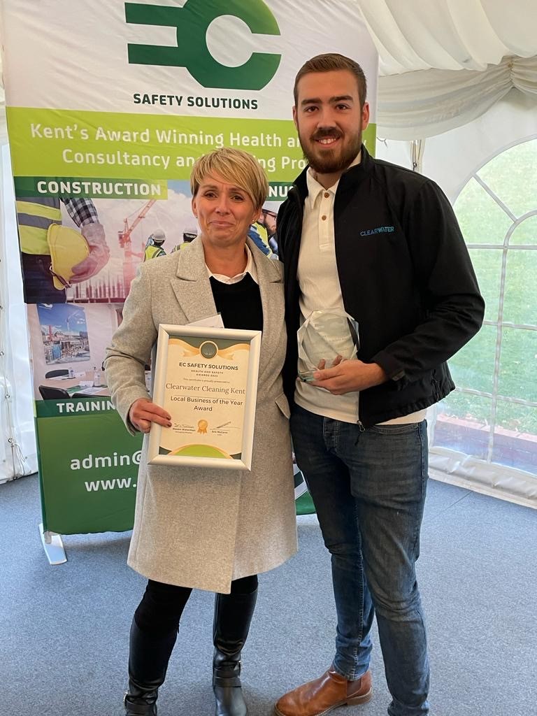 EC Safety Solutions are thrilled to announce that Clearwater Cleaning Kent where awarded the Local Company of the Year Their unwavering commitment to consistently high health and safety standards sets  benchmark. Well done! #SafetyExcellence #CompanyOfTheYear  #ecsafetysolutions