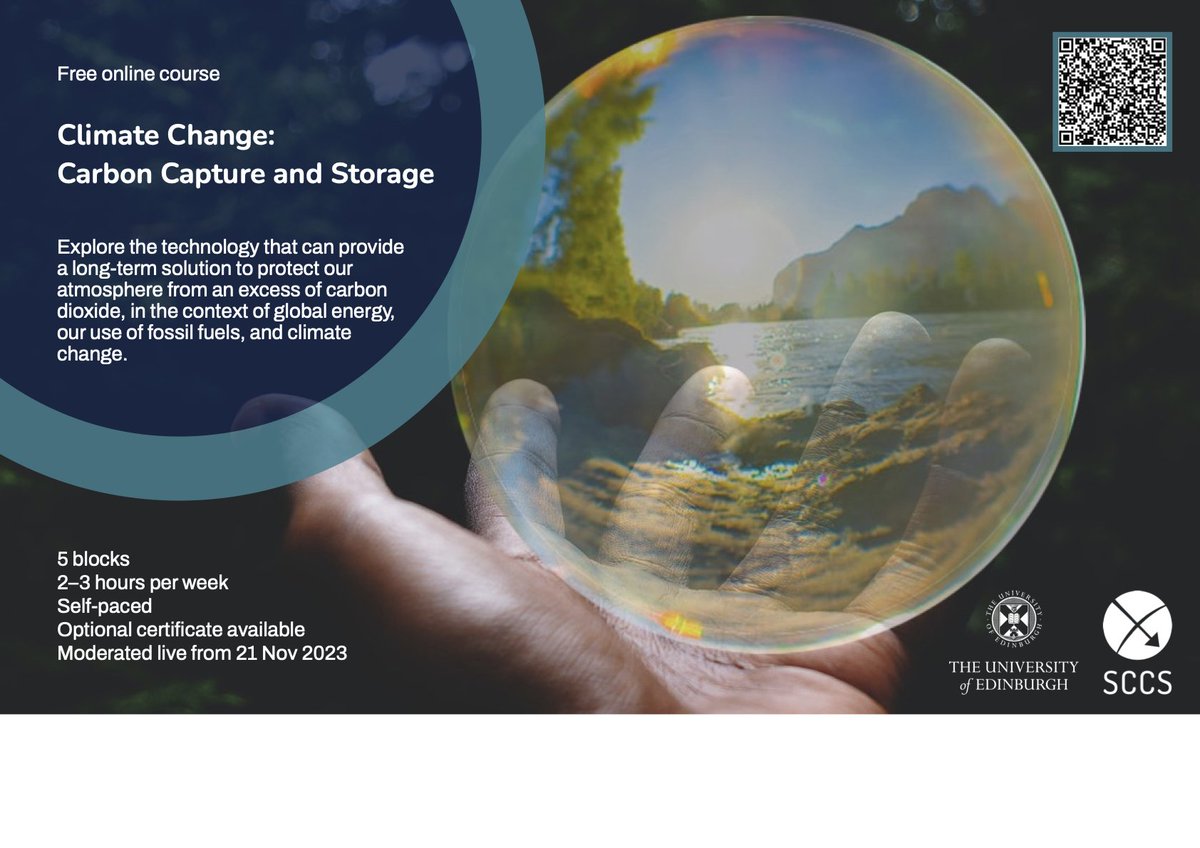Register now for a live-moderated run of our free, world-leading course on Carbon Capture and Storage (#CCS) and #climatechange starting on the 21st November. English and Chinese versions are available.

sccs.org.uk/latest/news/wo…