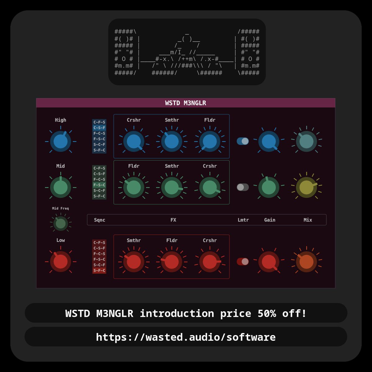 50% off our new Multi-Band distortion plugin M3NGLR

#BlackFriday #audioplugin #distortion