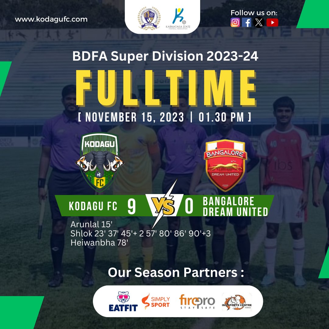 Another fantastic game in the books! Kodagu FC showed their strength on the field today, securing a resounding victory. We couldn’t have done it without the unwavering support of our fans and our season partners. Stay tuned for more exciting matches.

 #KodaguFC #BDFA #Football