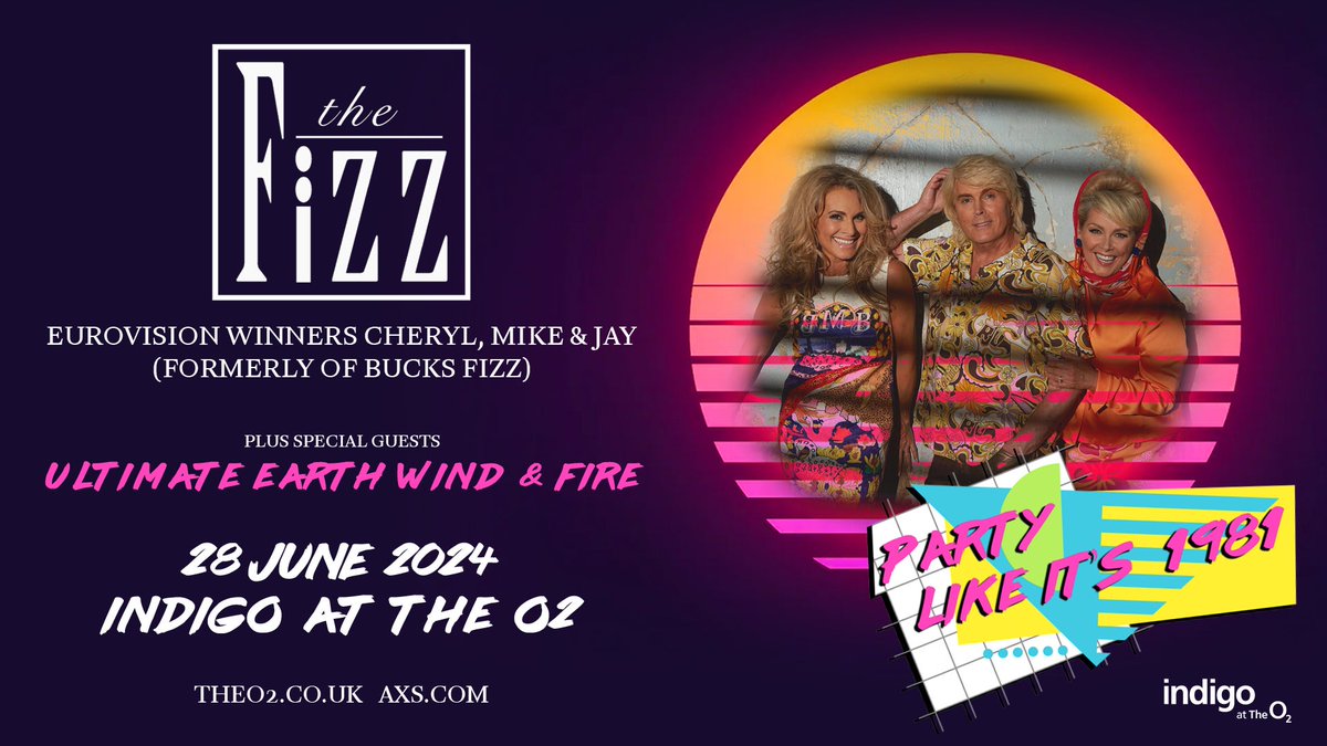 pnash69's tweet photo. Come out with me on June 28th next year and Party Like It's 1981 with @Cherylbaker @JayAstonC @mikenolanfizz of @TheFizzCMJ at @indigoatTheO2 - got my tickets already, party time!
#BucksFizz #IndigoattheO2 #PartyLikeIts1981 #Eurovision https://t.co/LUbNS26XaX