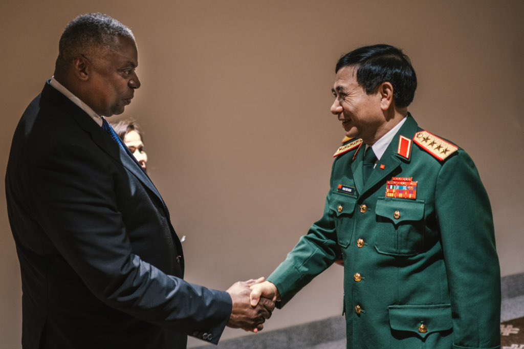 Great to meet today with my Vietnamese counterpart General Phan Văn Giang in Jakarta — just two months after our leaders elevated the U.S.-Vietnam relationship to a Comprehensive Strategic Partnership.