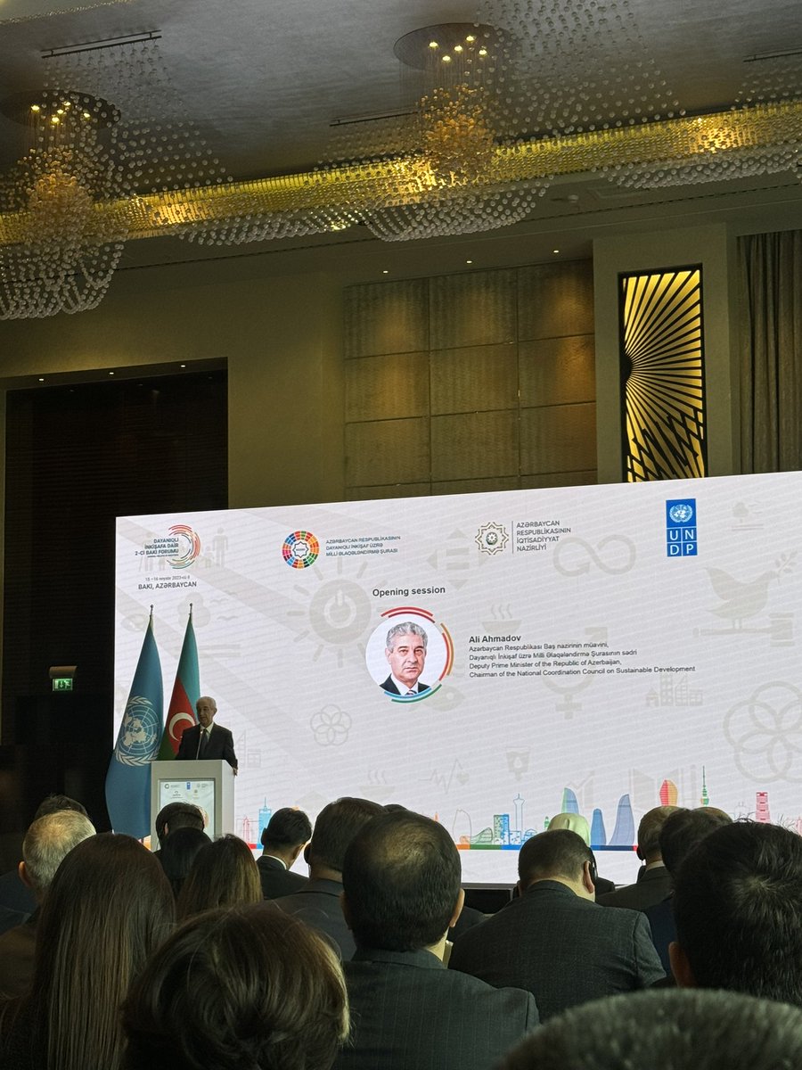Exciting discussions at the 2nd Baku Forum on Sustainable Development today, focused on Finance and Investment. The Forum is organized by the National Coordination Council on Sustainable Development and the @MinEconomyAZ @UNDPAzerbaijan 

#SustainableDevelopment #BakuForum #SDGs