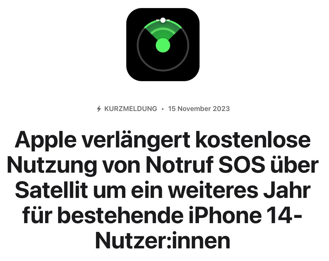 Apple hat heute bekannt gegeben, dass der kostenlose Zugang zu Notruf SOS über Satellit für bestehende iPhone 14-Nutzer:innen um ein weiteres Jahr verlängert wird.🛰✅
nr.apple.com/Dw8w5B5lM8