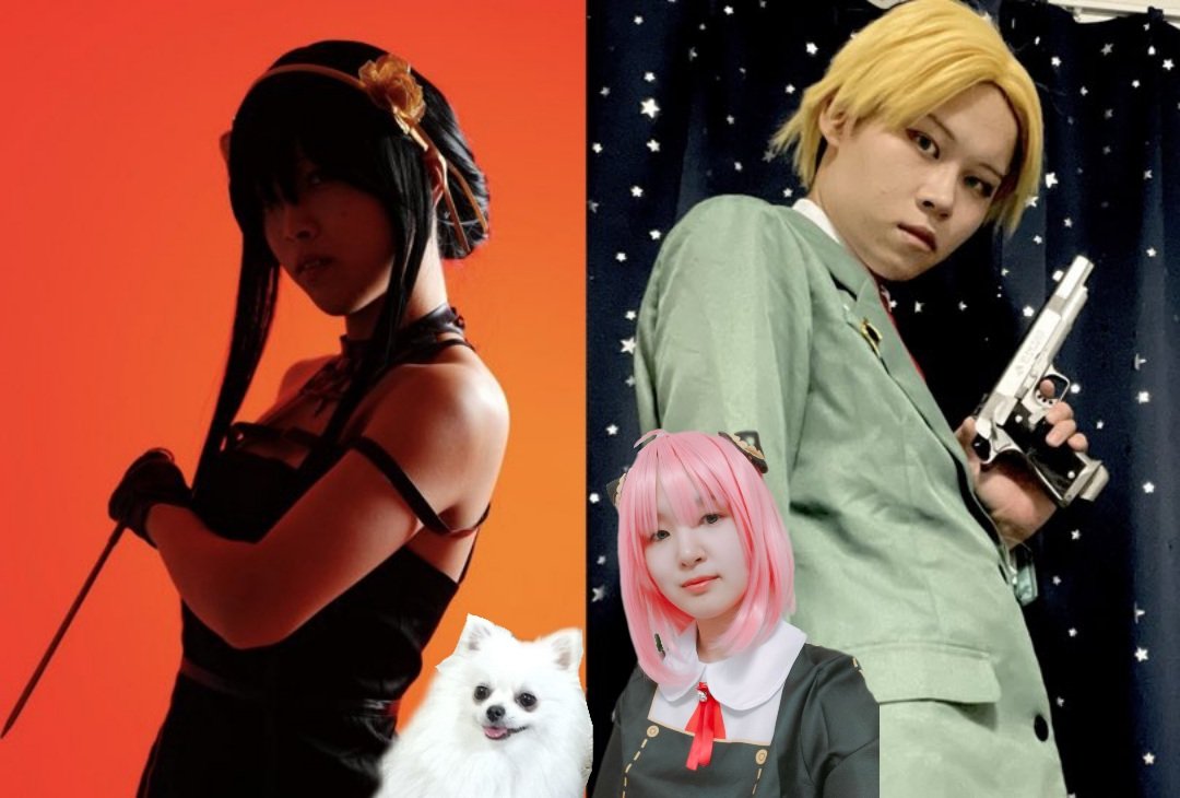 ShitomhaniCosm's tweet image. 有言実行！
これこそ偽装家族(￣ー￣)ﾆﾔﾘ
エア併せありがとね🫶
母→ケールちゃん（ @keel99117174 ）
父→かえでさん（ @Kaede_cosplayer ）
犬（ボiンiドくん）→ポメチワ
🥜
#スパイファミリーコスプレ #SPYxFamilycosplay #コスプレ