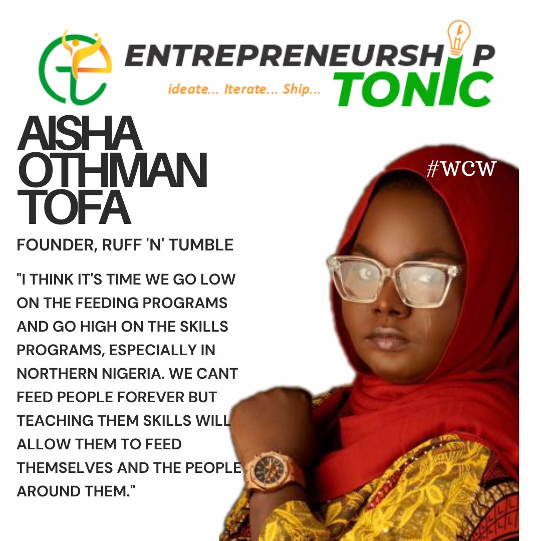 Our #WCW is Aisha Tofa, the Founder of @StartupKano, who combines a strong academic foundation with practical expertise in the tech & startup landscape. 

#EntrepreneurshipTonic 

#WomanCrushWednesday

#Mentors