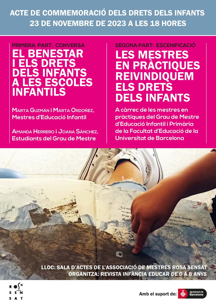 EducacioUB's tweet photo. La setmana vinent commemorem els drets dels infants a @RosaSensat amb un acte en què participaran docents i estudiants de la Facultat d'#EducacióUB

➡️https://t.co/iNup0Min0E https://t.co/LxTFj8tNjU