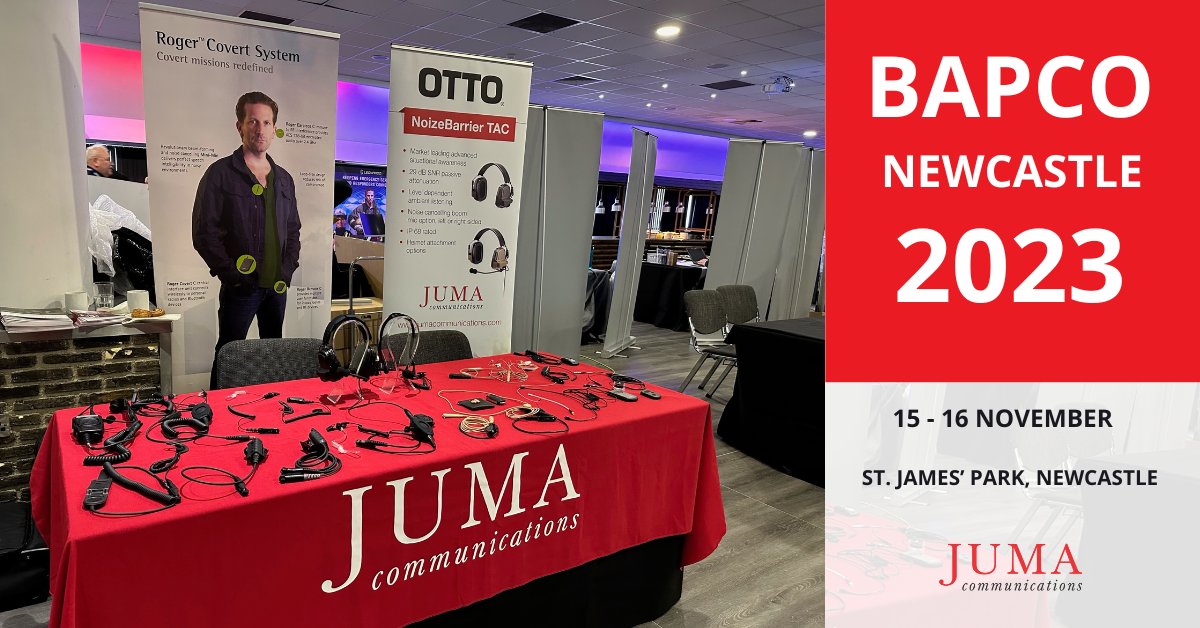 InfoJUMA's tweet photo. We’re ready to kick-off at the @BAPCOEvent in Newcastle! 🙌

We're showcasing cutting-edge #radiocommunication products that are changing #publicsafety for the better from @OTTO_Comms  and @PhonakUK .

Feel free to reach out if you're here. https://t.co/oWqgqoLC6x