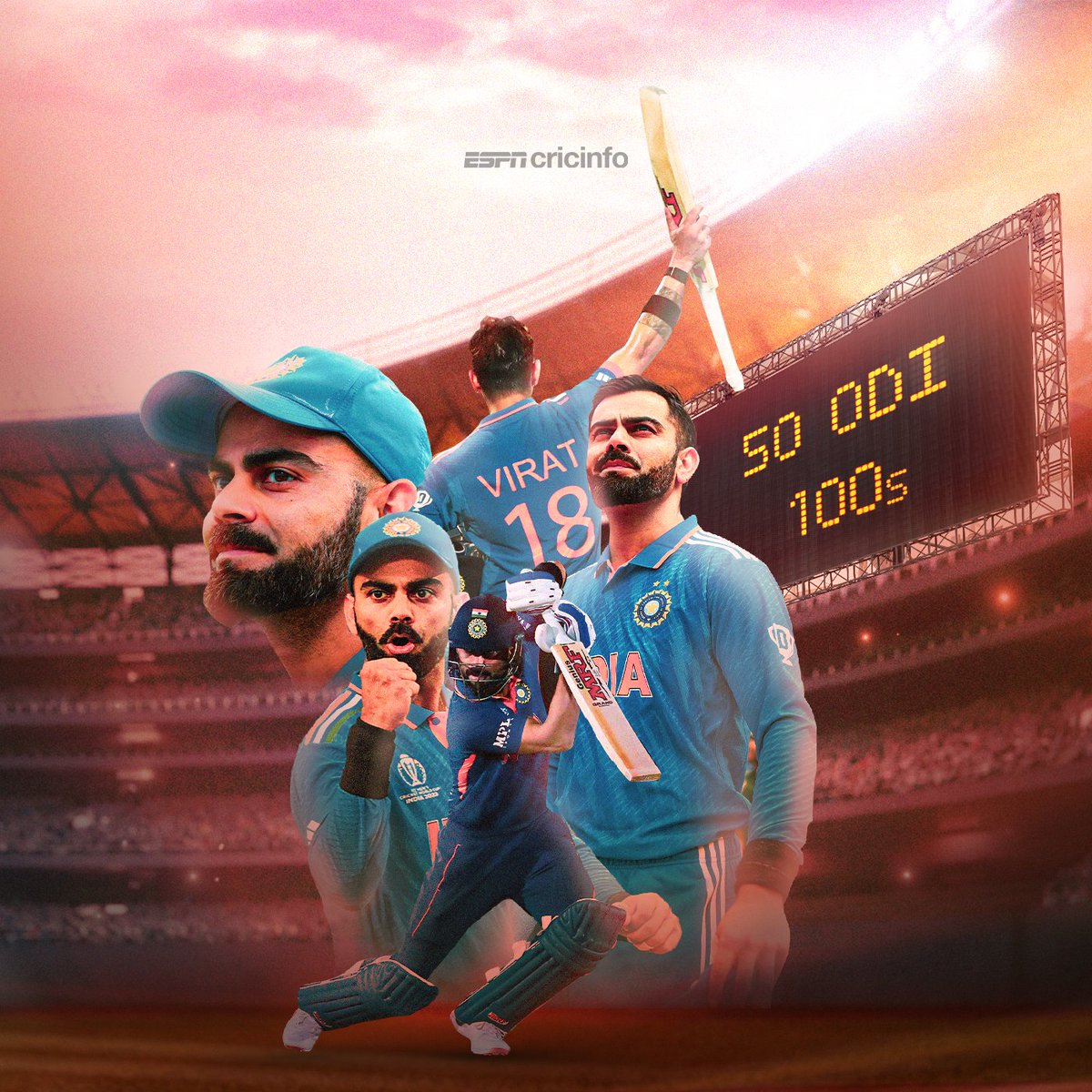 ESPNcricinfo's tweet image. THE MOST HUNDREDS IN ODI HISTORY! 

KOHLI PASSES SACHIN WITH ODI CENTURY NO. 50 👑